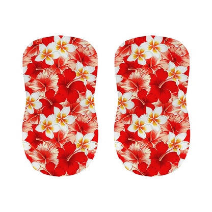 Red Hibiscus Plumeria Pattern Print Bar Stool Covers
