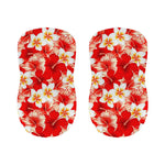 Red Hibiscus Plumeria Pattern Print Bar Stool Covers