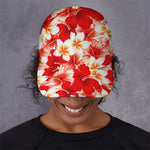 Red Hibiscus Plumeria Pattern Print Baseball Cap