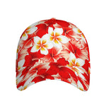 Red Hibiscus Plumeria Pattern Print Baseball Cap