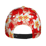 Red Hibiscus Plumeria Pattern Print Baseball Cap