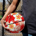 Red Hibiscus Plumeria Pattern Print Basketball