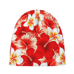 Red Hibiscus Plumeria Pattern Print Beanie