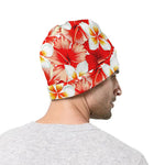 Red Hibiscus Plumeria Pattern Print Beanie