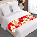 Red Hibiscus Plumeria Pattern Print Bed Runner