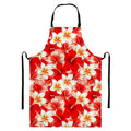 Red Hibiscus Plumeria Pattern Print Bib Apron With Pocket