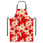 Red Hibiscus Plumeria Pattern Print Bib Apron With Pocket