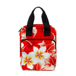 Red Hibiscus Plumeria Pattern Print Bible Tote Bag