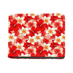 Red Hibiscus Plumeria Pattern Print Bifold Wallet