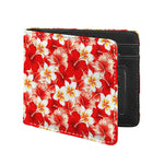 Red Hibiscus Plumeria Pattern Print Bifold Wallet