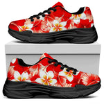 Red Hibiscus Plumeria Pattern Print Black Chunky Shoes