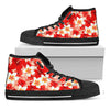 Red Hibiscus Plumeria Pattern Print Black High Top Sneakers