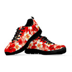 Red Hibiscus Plumeria Pattern Print Black Running Shoes