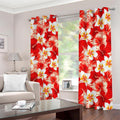 Red Hibiscus Plumeria Pattern Print Dimout Grommet Curtains
