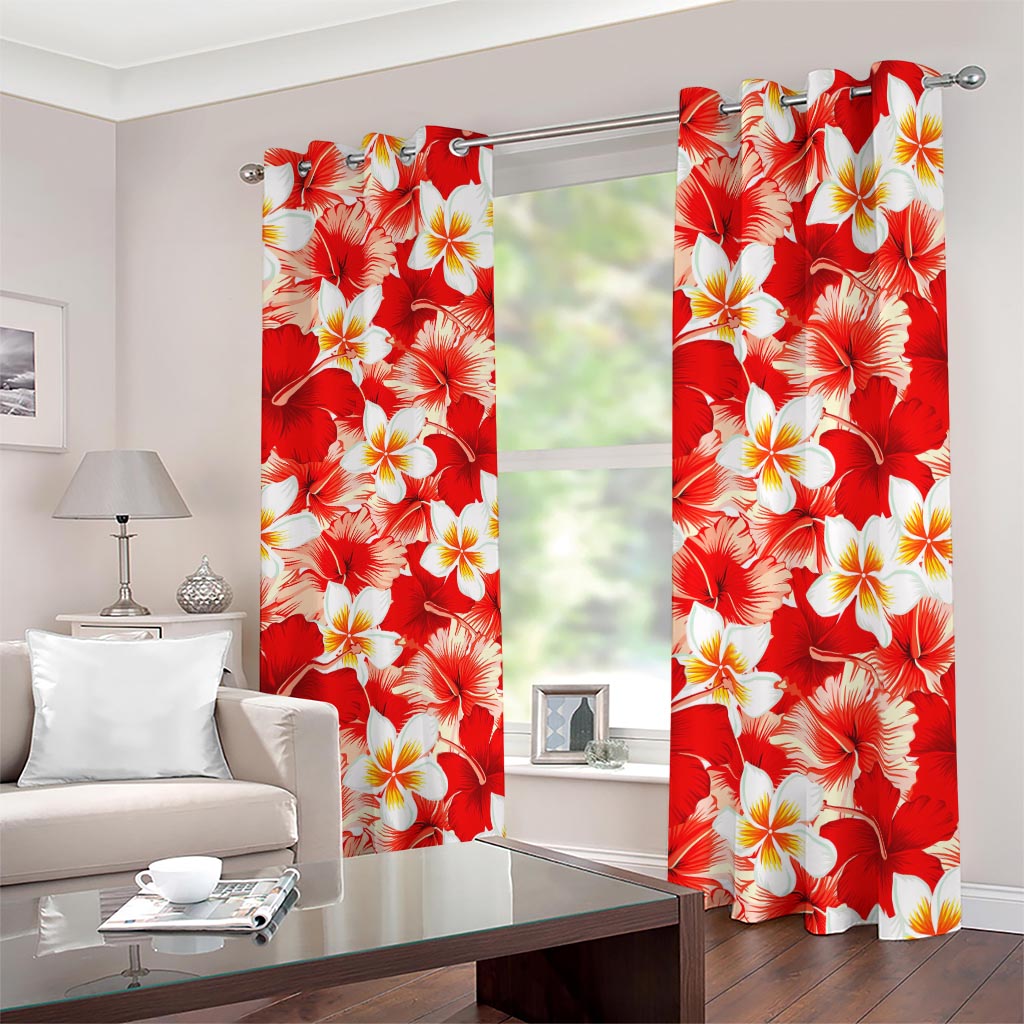 Red Hibiscus Plumeria Pattern Print Blackout Grommet Curtains