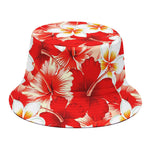 Red Hibiscus Plumeria Pattern Print Bucket Hat