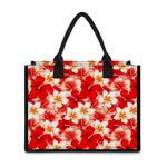 Red Hibiscus Plumeria Pattern Print Canvas Tote Bag