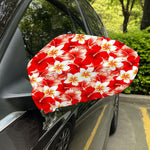 Red Hibiscus Plumeria Pattern Print Car Side Mirror Covers