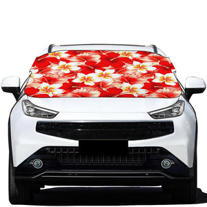 Red Hibiscus Plumeria Pattern Print Car Windshield Snow Cover