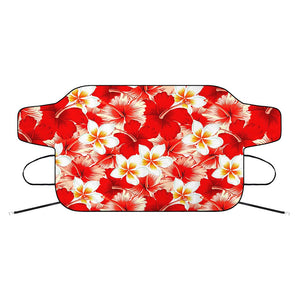 Red Hibiscus Plumeria Pattern Print Car Windshield Snow Cover