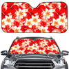 Red Hibiscus Plumeria Pattern Print Car Windshield Sun Shade