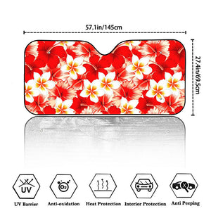 Red Hibiscus Plumeria Pattern Print Car Windshield Sun Shade