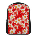 Red Hibiscus Plumeria Pattern Print Casual Backpack