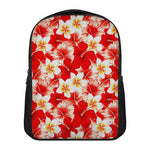 Red Hibiscus Plumeria Pattern Print Casual Backpack
