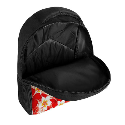 Red Hibiscus Plumeria Pattern Print Casual Backpack