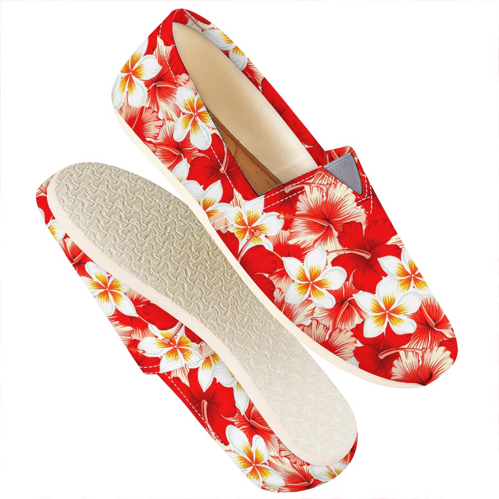 Red Hibiscus Plumeria Pattern Print Casual Shoes