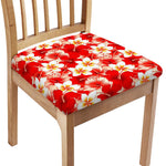 Red Hibiscus Plumeria Pattern Print Chair Cushion Cover
