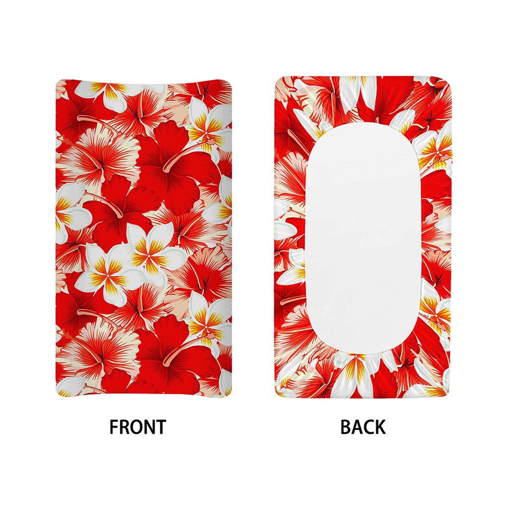 Red Hibiscus Plumeria Pattern Print Changing Pad Cover