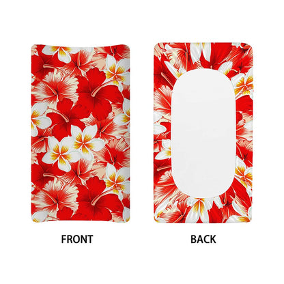 Red Hibiscus Plumeria Pattern Print Changing Pad Cover