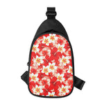 Red Hibiscus Plumeria Pattern Print Chest Bag