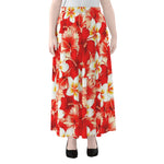 Red Hibiscus Plumeria Pattern Print Chiffon Maxi Skirt