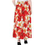Red Hibiscus Plumeria Pattern Print Chiffon Maxi Skirt
