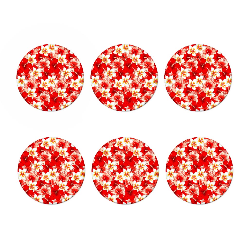 Red Hibiscus Plumeria Pattern Print Coaster Set