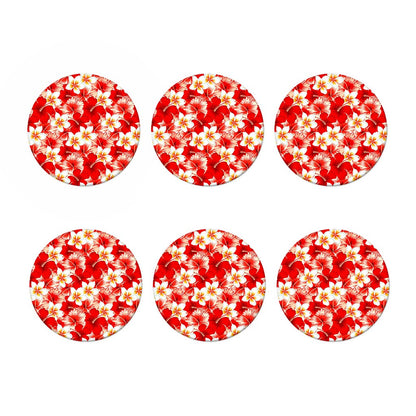 Red Hibiscus Plumeria Pattern Print Coaster Set