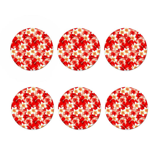Red Hibiscus Plumeria Pattern Print Coaster Set