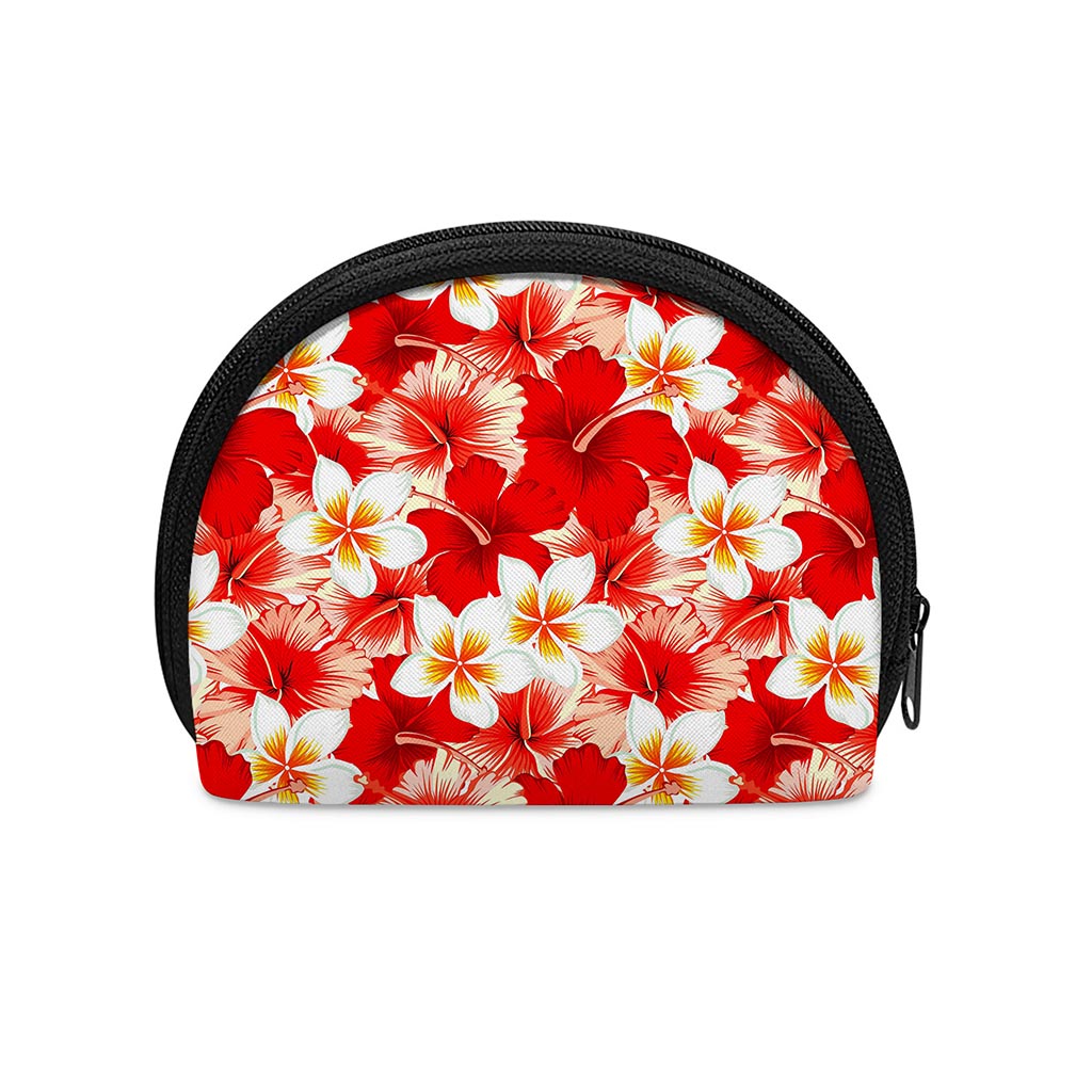 Red Hibiscus Plumeria Pattern Print Coin Purse