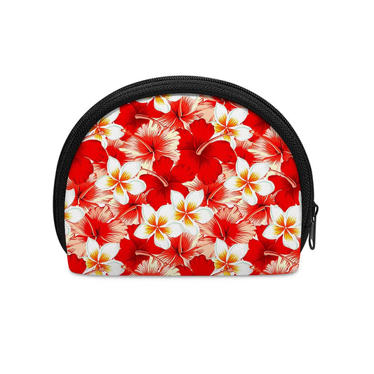 Red Hibiscus Plumeria Pattern Print Coin Purse