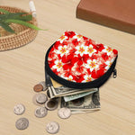 Red Hibiscus Plumeria Pattern Print Coin Purse