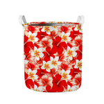 Red Hibiscus Plumeria Pattern Print Collapsible Laundry Basket