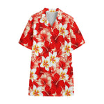 Red Hibiscus Plumeria Pattern Print Cotton Hawaiian Shirt
