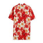 Red Hibiscus Plumeria Pattern Print Cotton Hawaiian Shirt