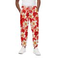 Red Hibiscus Plumeria Pattern Print Cotton Sweatpants