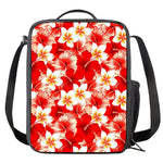 Red Hibiscus Plumeria Pattern Print Crossbody Lunch Bag