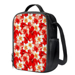Red Hibiscus Plumeria Pattern Print Crossbody Lunch Bag