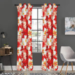 Red Hibiscus Plumeria Pattern Print Curtain