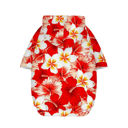 Red Hibiscus Plumeria Pattern Print Dog Zip Up Hoodie